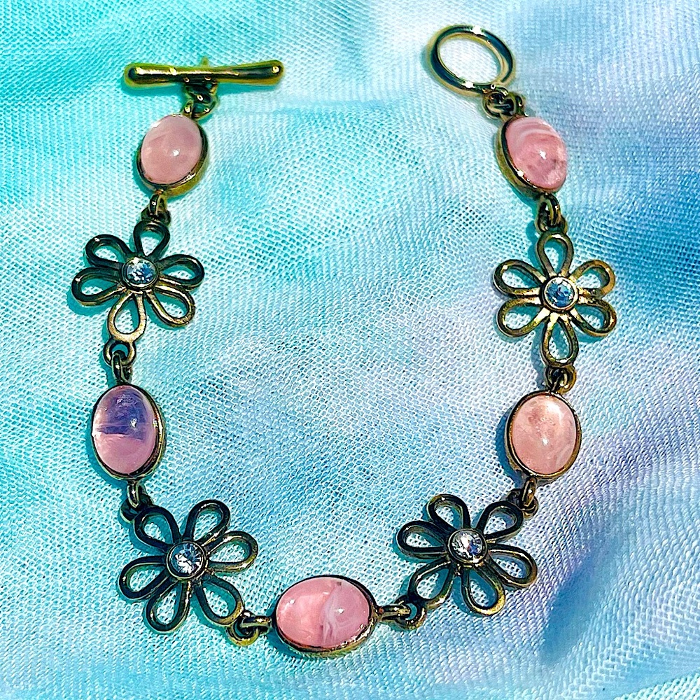 Vintage Daisy and Pink Moonstone Bracelet